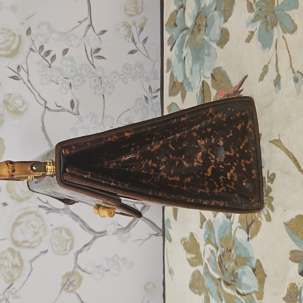 Chic Brown Patterned Satchel with Bamboo Handle - Picture 11 of 11